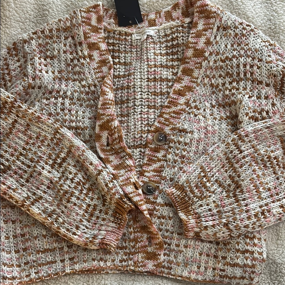 Blu Pepper Cream and Brown Geometric Cardigan